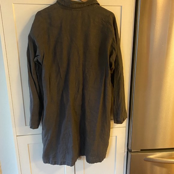 Conscious Clothing Black Linen Shirt Dress with Pockets and Snap Buttons - Picture 10 of 11